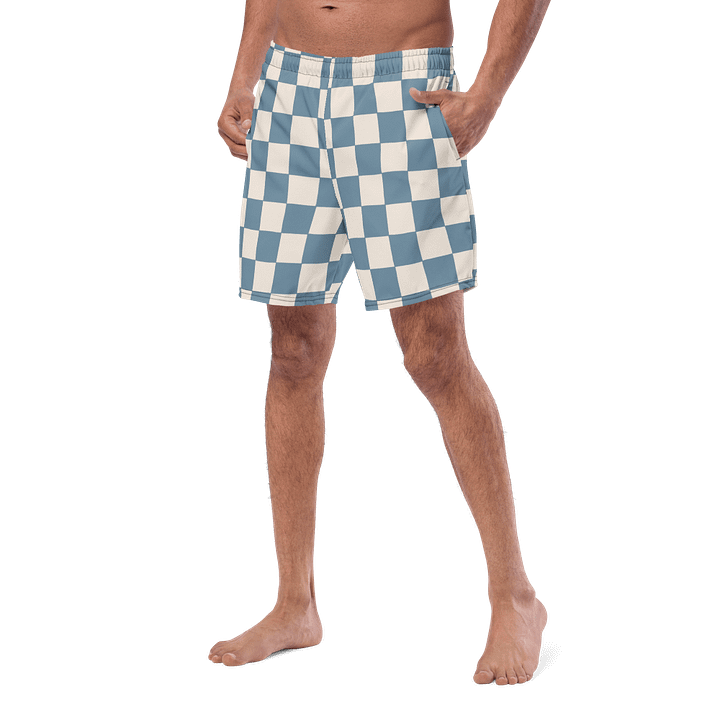 Stillness Move” Checkerboard Swim Shorts – Zen Meets Style (Dusty Blue & Cream) product image (2)