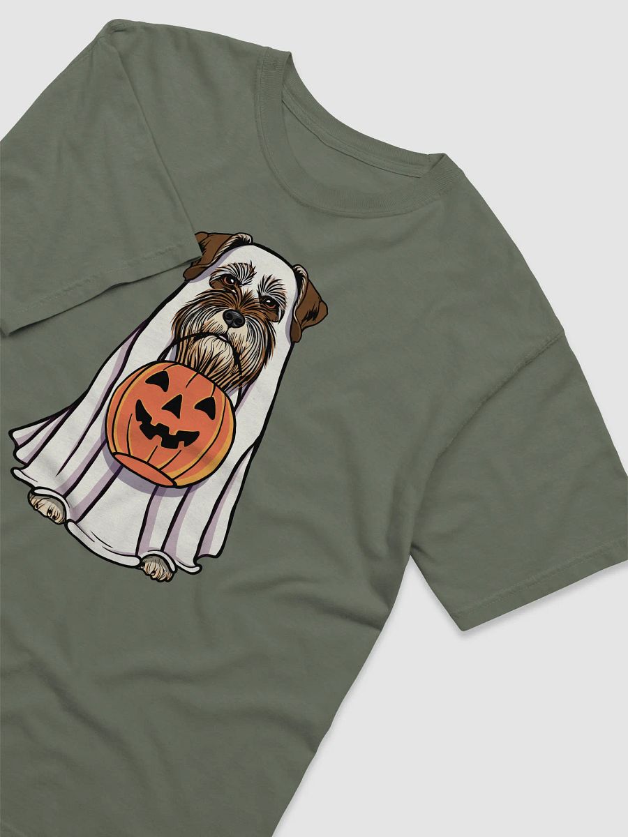 Funny Halloween Schnauzer(Liver) T-Shirt | Funny Schnauzer Wearing a Ghost Costume and Holding a Pumpkin Basket product image (10)