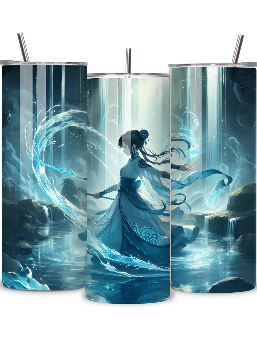 Elemental Anime Girl 20oz Skinny Tumblers with Metal Straws – Fire, Water, Earth, and Wind Designs – Double-Walled Insulated Stainless Steel Tumbler, Gift for Anime Fans and Nature Lovers (Water) product image (2)
