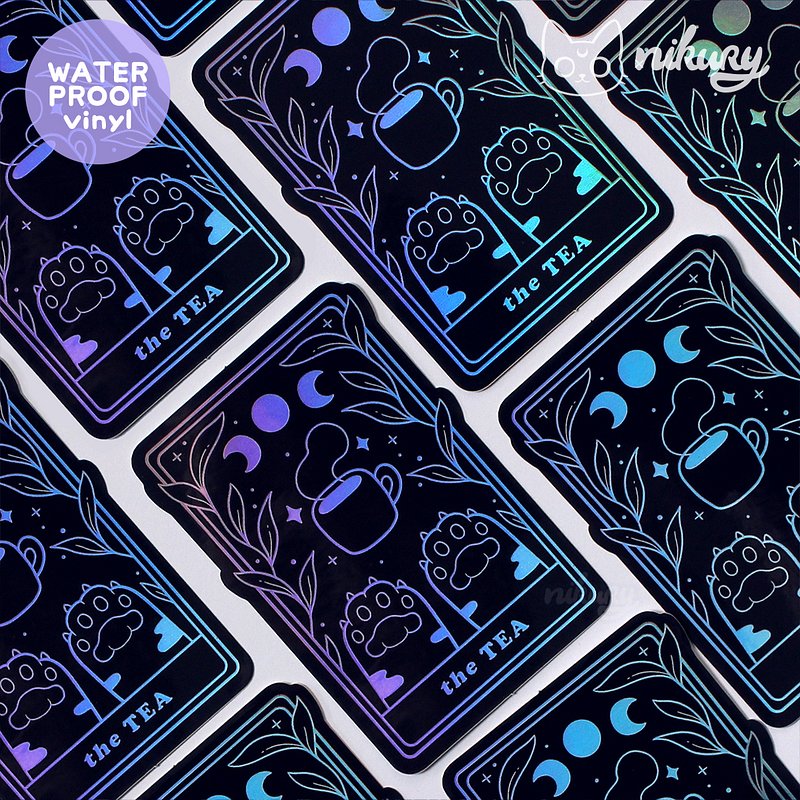 Holographic The Tea Cat Tarot Sticker