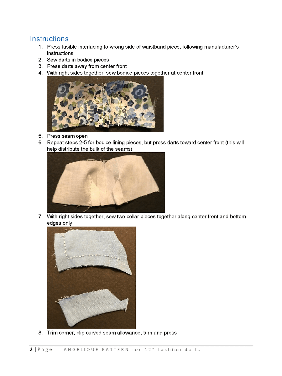 Angelique sewing pattern for 12" fashion dolls product image (3)