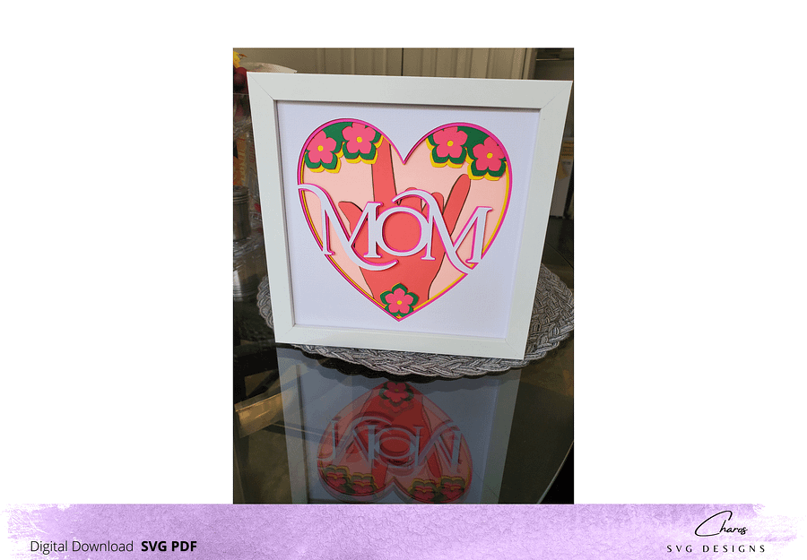 3D I Love You Mom SVG in ASL Layered Shadow Box Design product image (3)