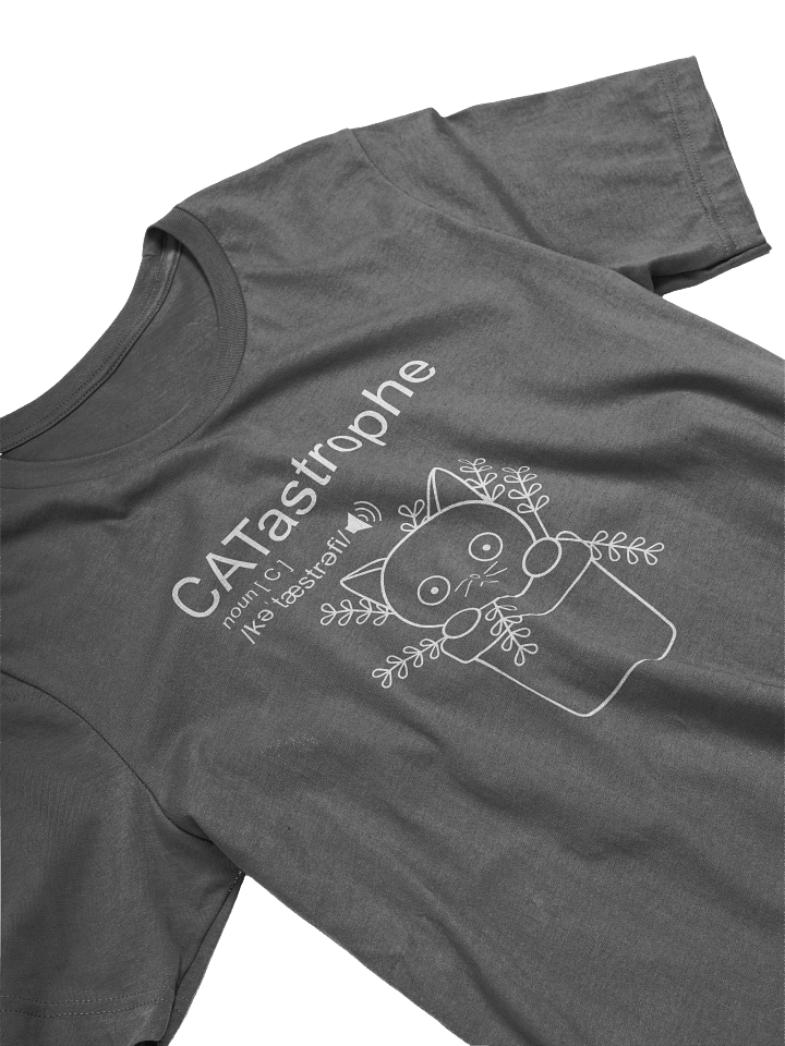 CATastrophe Unisex Tee, Cat in Plant Pot, White Print product image (2)