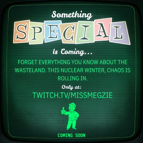 You won't believe how excited I am to share what I have up my checkered sleeves. Tune in this winter to watch Fallout gamepla...