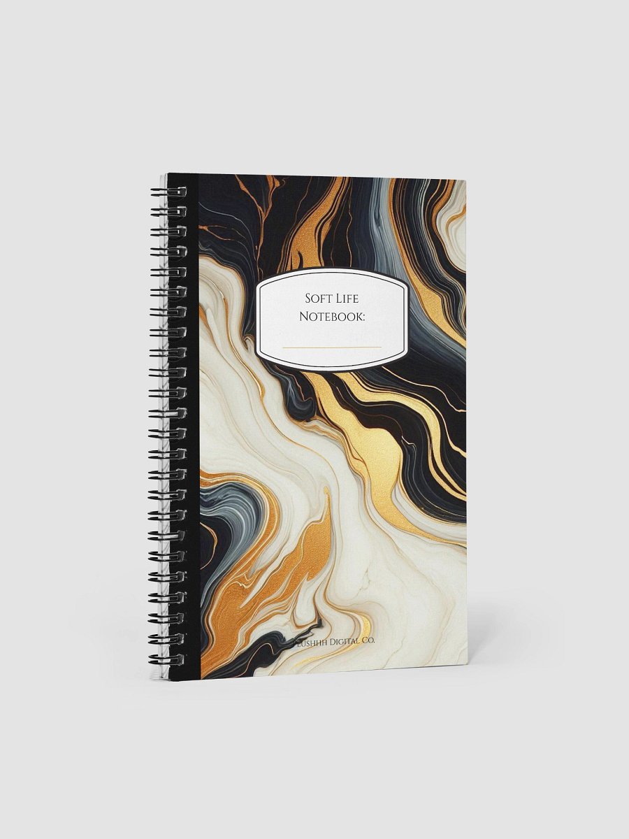 Soft Life Lined Notebook – Black & Gold Marble Cover | 140-Page Spiral product image (1)