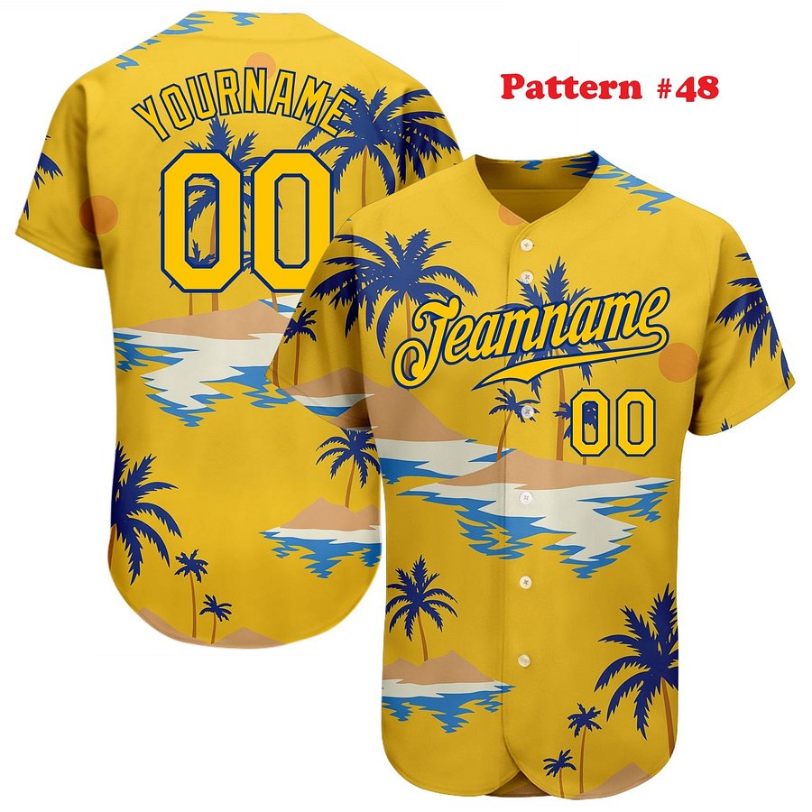 Authentic Baseball Jersey, Custom Baseball Jersey, Personalized Sport Jersey, Hawaiian Multi Colorful, Summer Palm Coconut Beach product image (192)