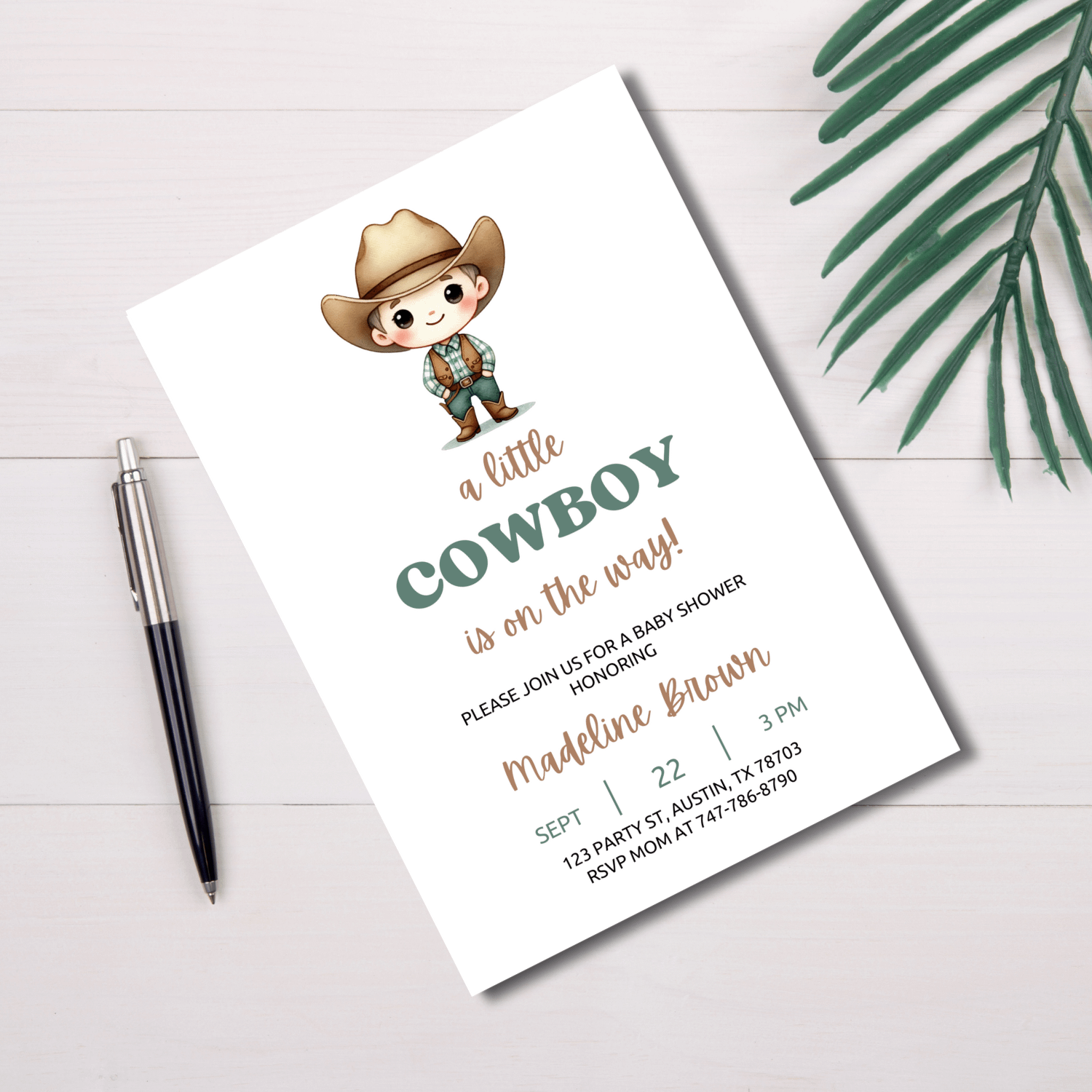 Little Cowboy Baby Shower Invitation Template – Canva Editable Cowboy Baby Invite product image (2)