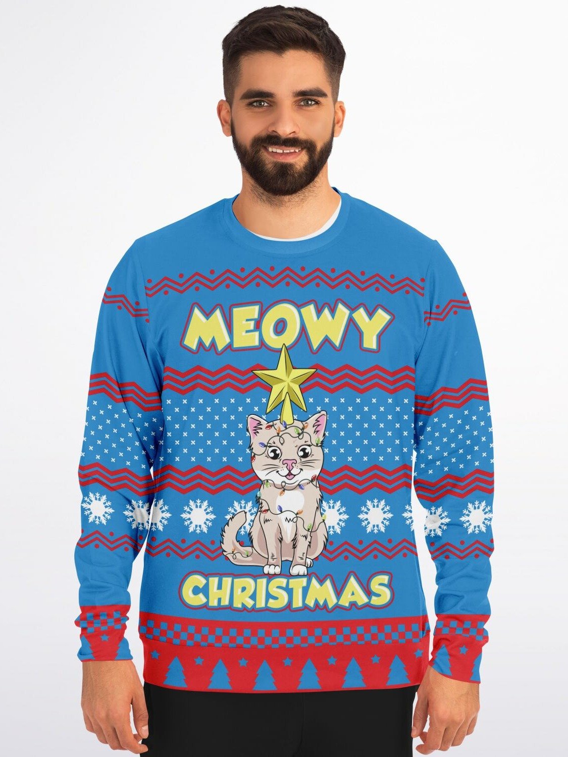 Meowy Christmas Cat Sweater | Funny Kitten Holiday Sweatshirt | Pet Lover Christmas Party Outfit | Cat Mom Winter Gift product image (5)