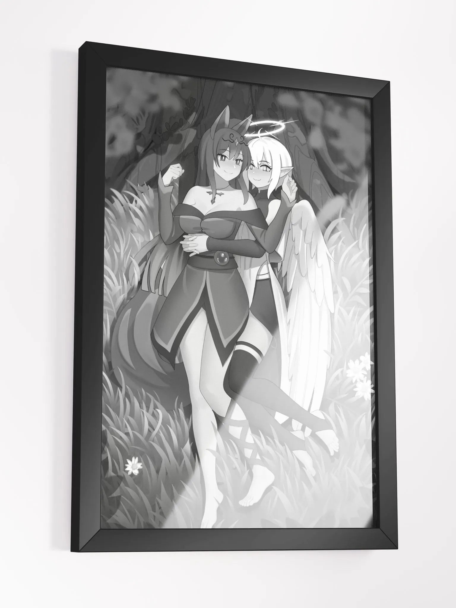 Cuddles under the cherry blossom black and white framed product image (3)