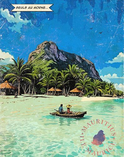 Vintage comic book snipet remastered to print. Little French clever play on words for being stranded with your partner on the...