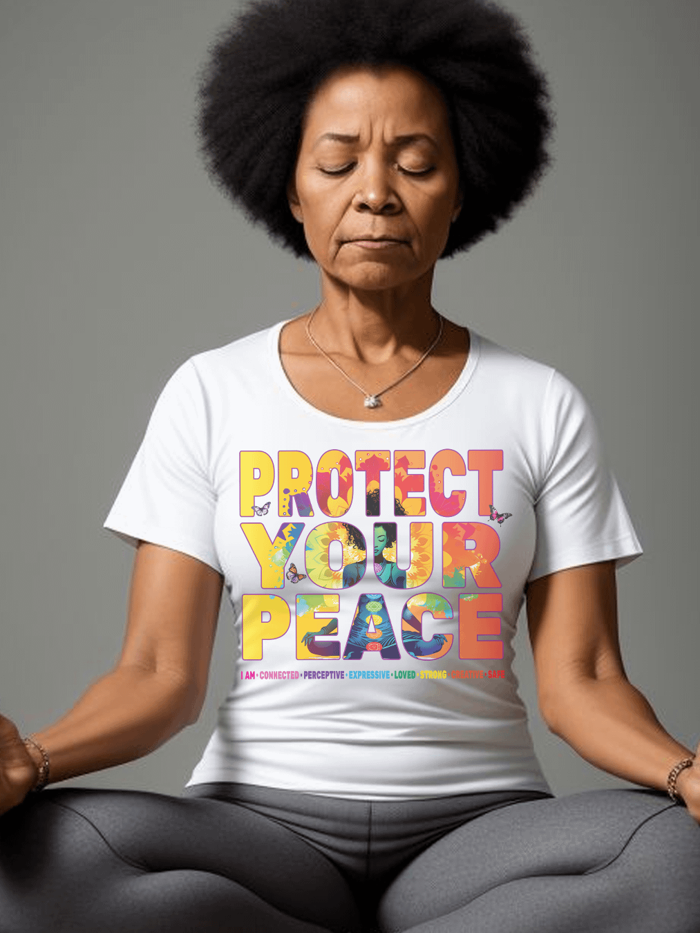 African American Woman Protect Your Peace 7 Chakra Meditation Yoga Pose Spirituality product image (2)