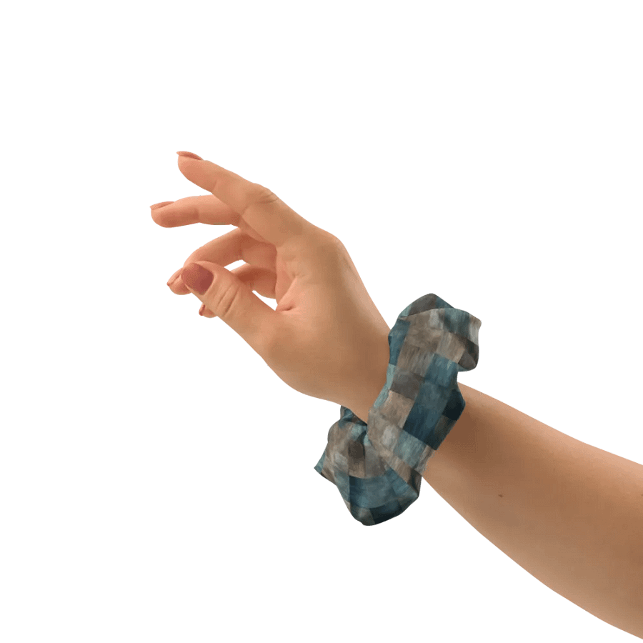 Hair Scrunchie - Checkered Pattern in Blues, Greens, and Browns product image (8)