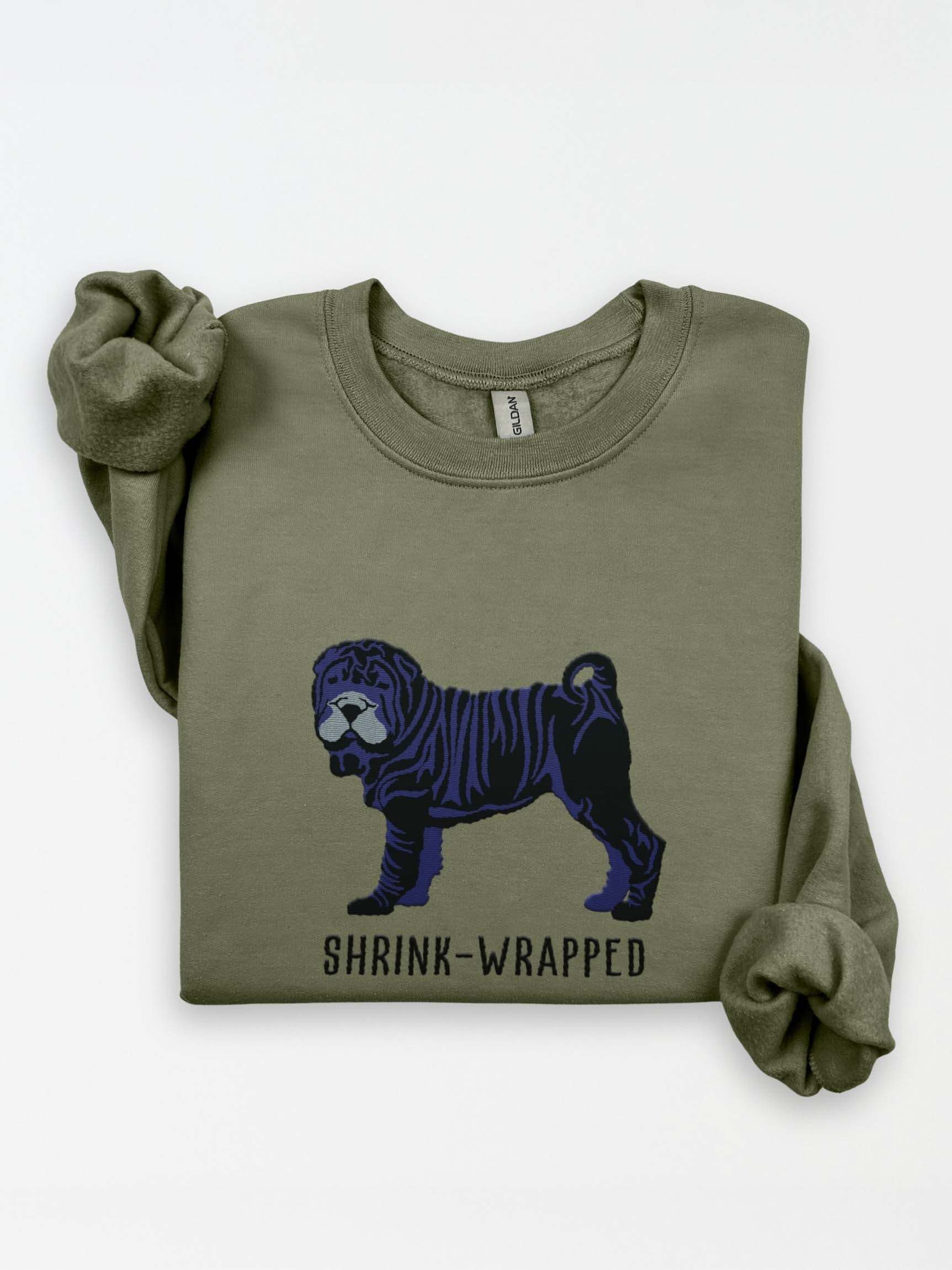 Shrink-Wrapped Sweatshirt (Embroidered) of a Chinese Shar-Pei(Black) product image (1)