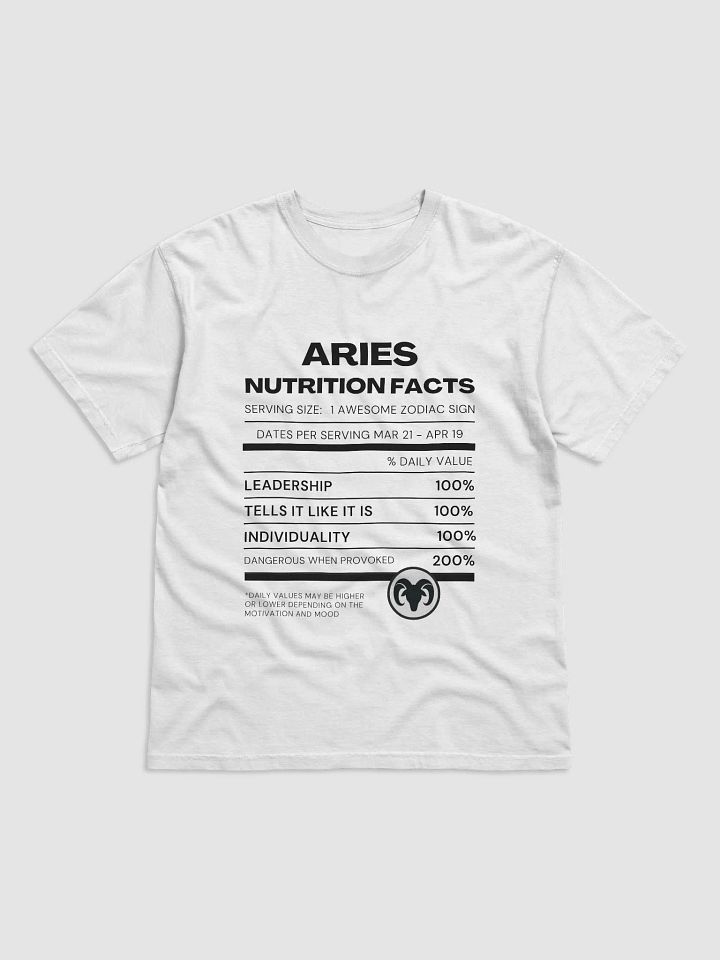 Aries Nutrition Facts T-Shirt (Black Writing) product image (1)