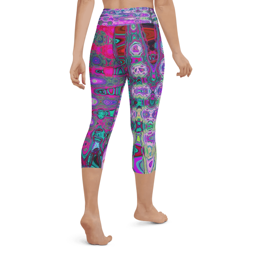 Abstract Mosaic Colorful Magenta Wavy Retro Capri Yoga Leggings product image (3)