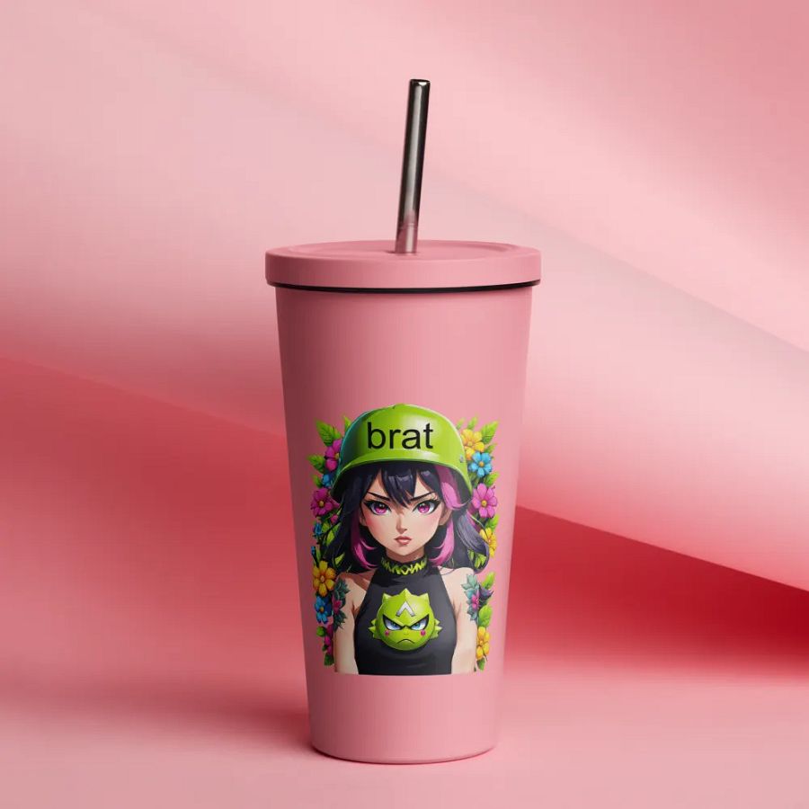 Brat 20 oz Tumbler Cup - Pink - Insulated Tumbler with a Straw v6 product image (12)