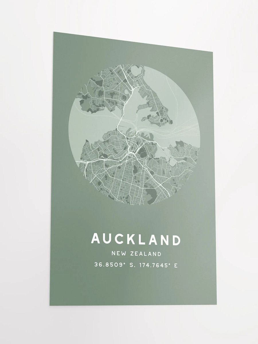 Auckland Street Map Poster – Sage Green Minimalist Circular City Art product image (5)