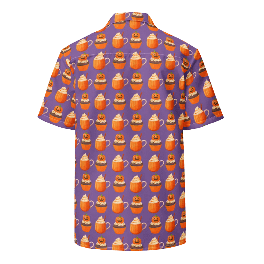 Halloween tea party pumpkin cupcake pumpkin spice latte Unisex Hawaiian Button Shirt product image (8)