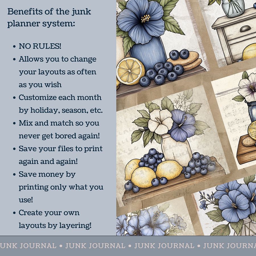 Blueberry Lemon Hibiscus - Digital Papers V9- Commercial Use product image (4)
