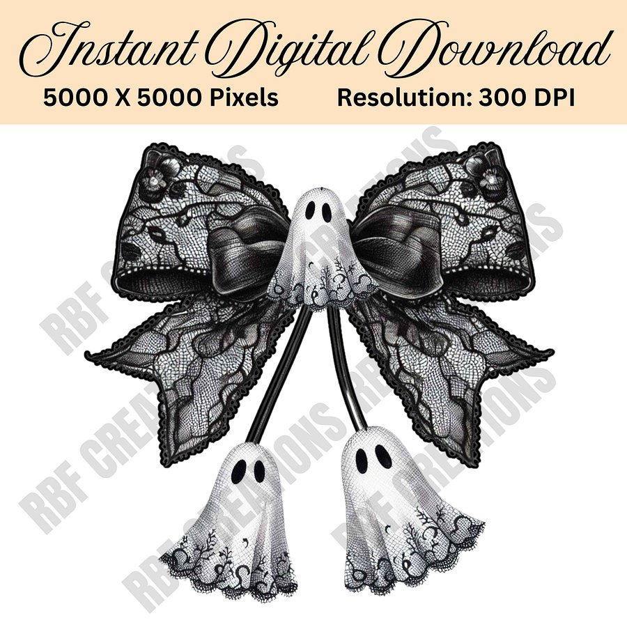 Cute Lace Ghost Bow PNG, Lace Halloween Bow Clipart, Spooky Sublimation Design, Gothic Ghost Bow PNG, Elegant Ghost Digital Download product image (1)