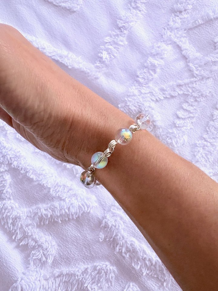 MFD-00270 | Iridescent Glass Bubble Beads Bracelet | Wire Wrapped Links | by Monique Faella Designs™ product image (2)