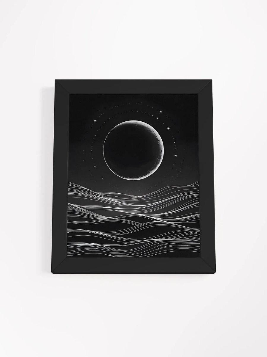 Crescent Moon Over Waves Framed Print | Minimalist Night Scene Wall Art product image (1)