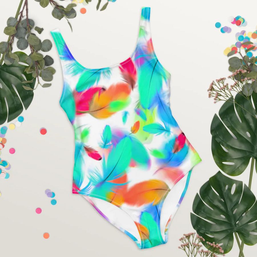 Colorful Feather Pattern Design One Piece Swimsuit - v3 product image (8)