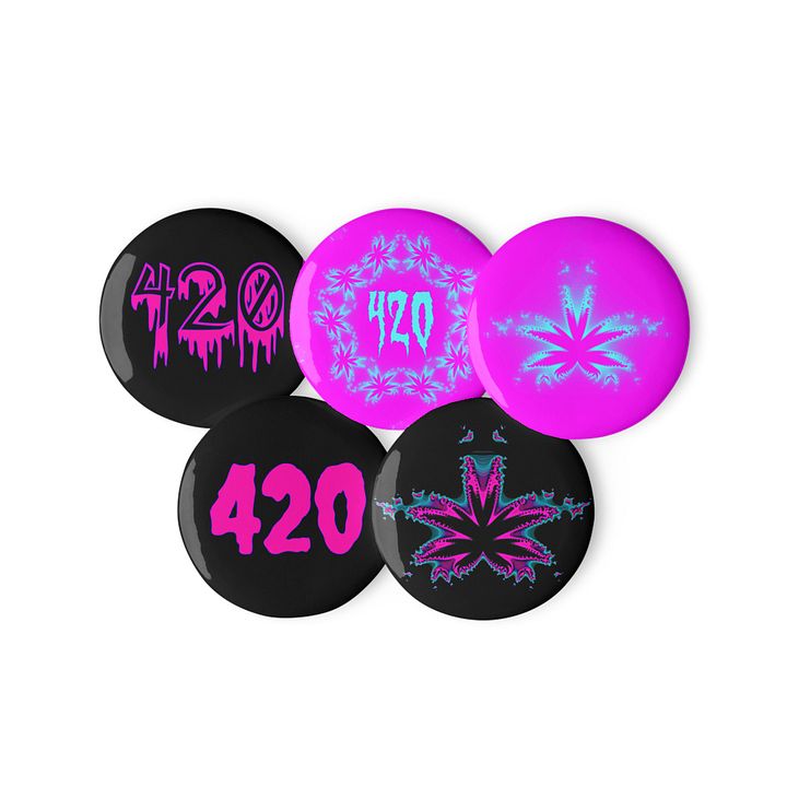 Creepy Cannabis 420 Pins, Black Blue Pink Pot Leaf Art Pin Button Set product image (1)