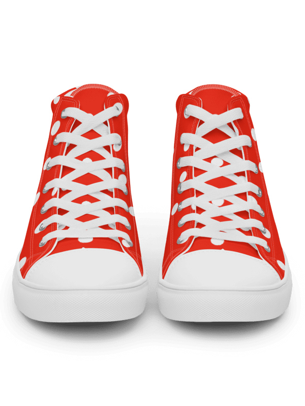 White Polka Dots on Red Men's High Top Canvas Shoes product image (2)