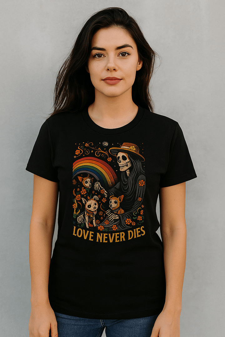 Love Never Dies Día de los Muertos Dog T-Shirt – Mel’s Angels Pet Apparel product image (1)