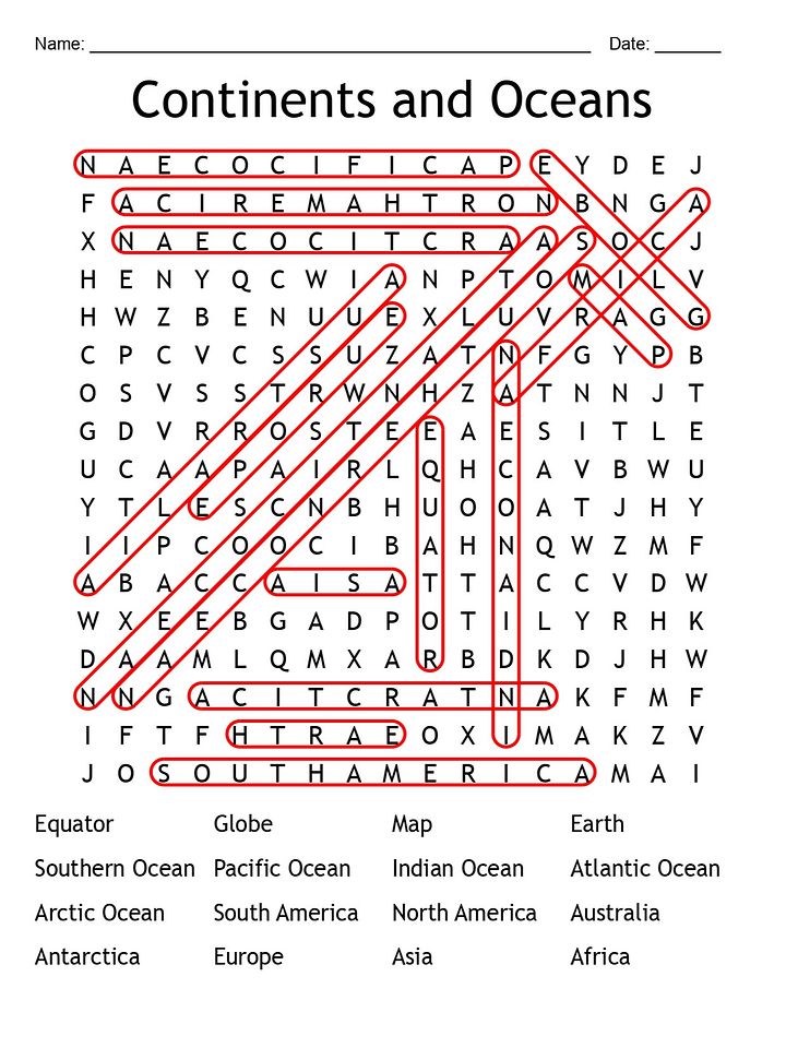 Printable Continents and Oceans Word Search Puzzle product image (2)
