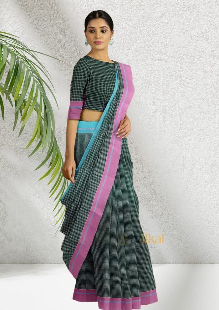 Pink Black Patted Anchu Saree product image (1)