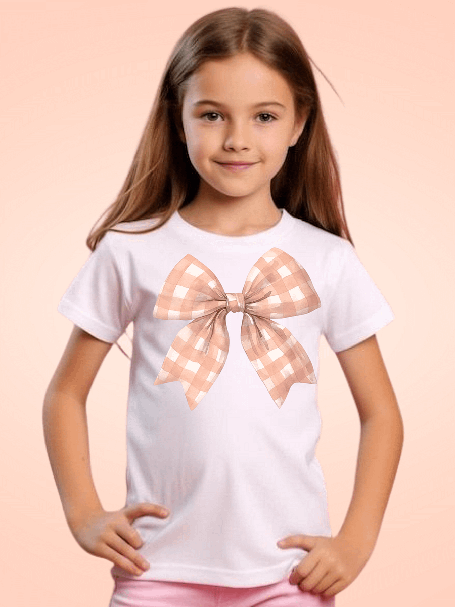 Checkered Charm Bow Crew Neck T-Shirt product image (1)