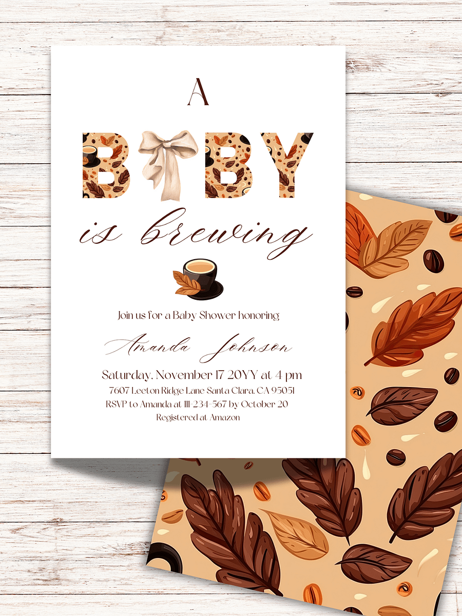 Coffee Baby Shower Invite, Rustic Gender Neutral Baby Shower Party, A Baby is Brewing Themed Brunch Invitation, Digital Download Template product image (2)