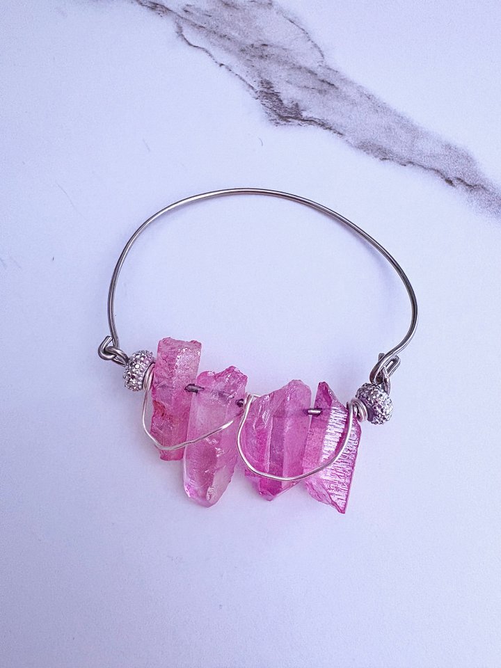 🌊 Mermaid Glow Bangle | Iridescent Pink Glass Crystals | Handmade 6" Diameter | Coastal Charm by Monique Faella Designs™ | MFD-00195 product image (2)