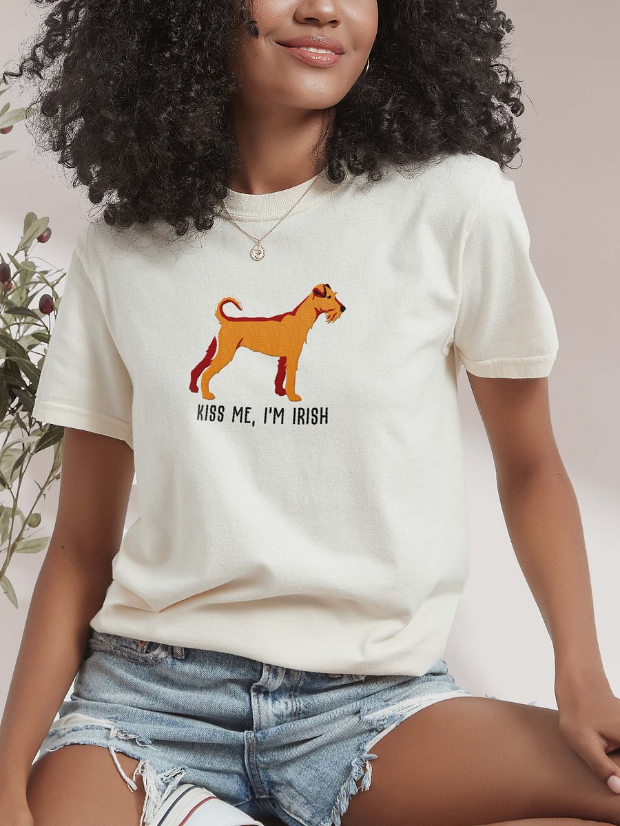 Kiss Me, I'm Irish T-Shirt(Embroidered) of an Irish Terrier(Tan) product image (2)