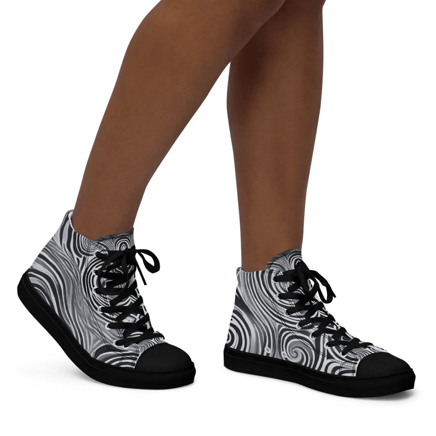 Funky Black and White Noir Liquid Tie-Dye Women's High-Top Canvas Shoes product image (7)
