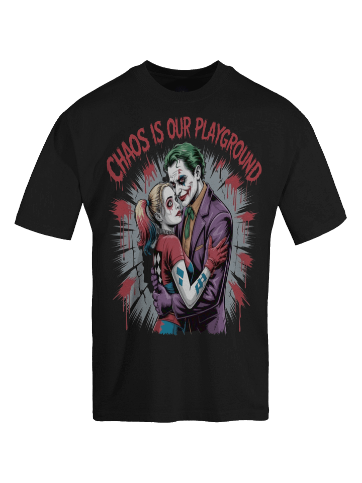Chaotic Liaison: Joker & Harley Quinn Oversized Faded T-Shirt product image (1)