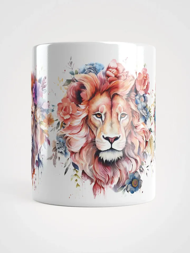 Floral Lion Heads White Glossy Mug product image (2)