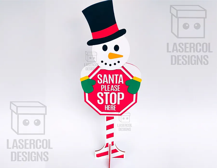 Santa Please Stop Here Sign (Snowman) - Laser Cut Files product image (5)