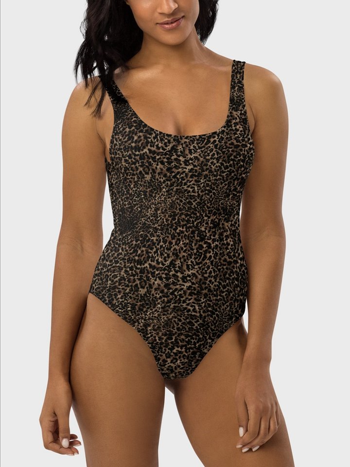 One-piece Swimsuit "Chic Dark Brown Leopard" Printed product image (1)