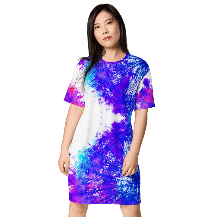 Abstract Bright Neon Dandelion Seeds T Shirt Dress product image (2)