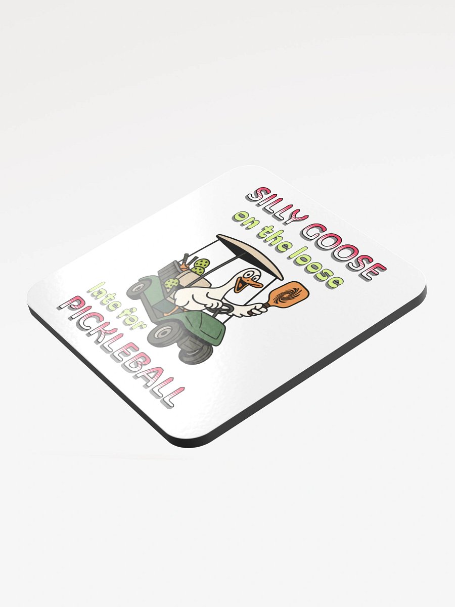 Silly Goose On The Loose Late For Pickleball Cork Coaster product image (4)