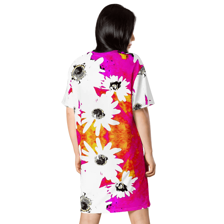 Abstract Vibrant Colourful Daises Ladies T Shirt Dress product image (2)