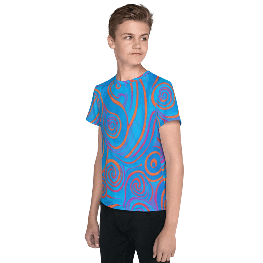 Funky Blue Dreams Liquid Tie-Dye Youth Crew Neck Tee product image (7)