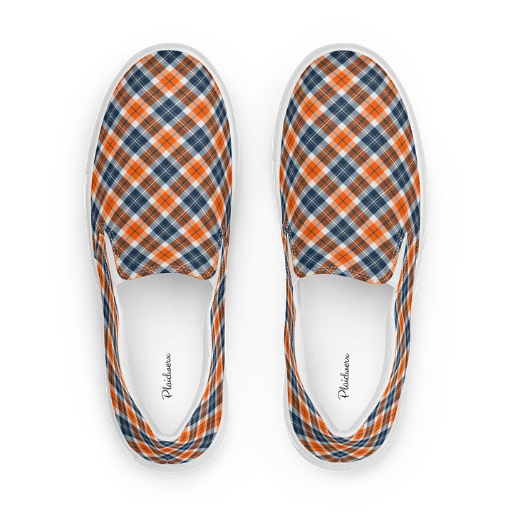 Orange and Blue Sporty Plaid Women's Slip On Shoes product image (1)