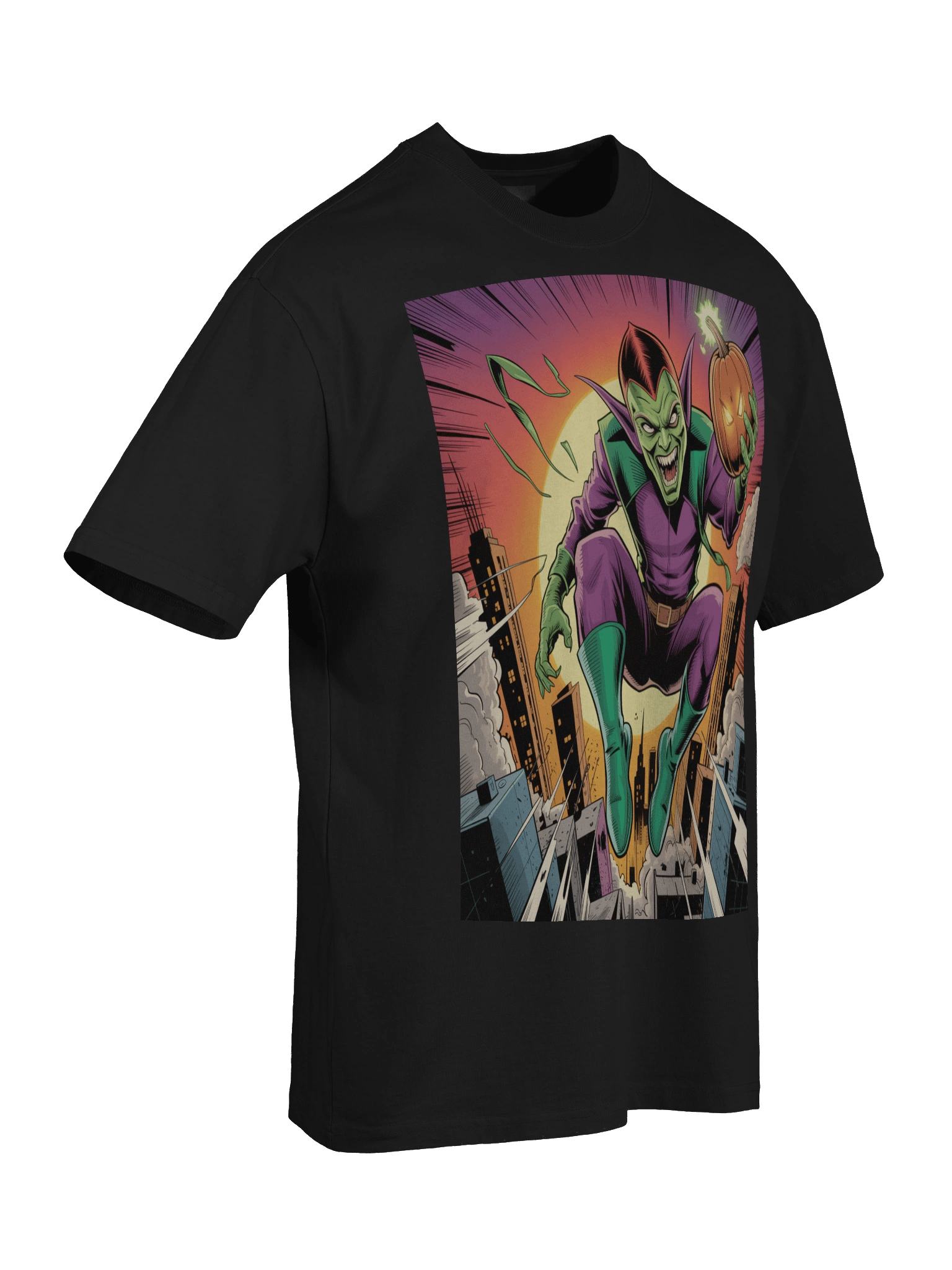 Green Goblin Sunset Siege Oversized Faded T-Shirt – Pumpkin Bomb Twilight Terror product image (8)