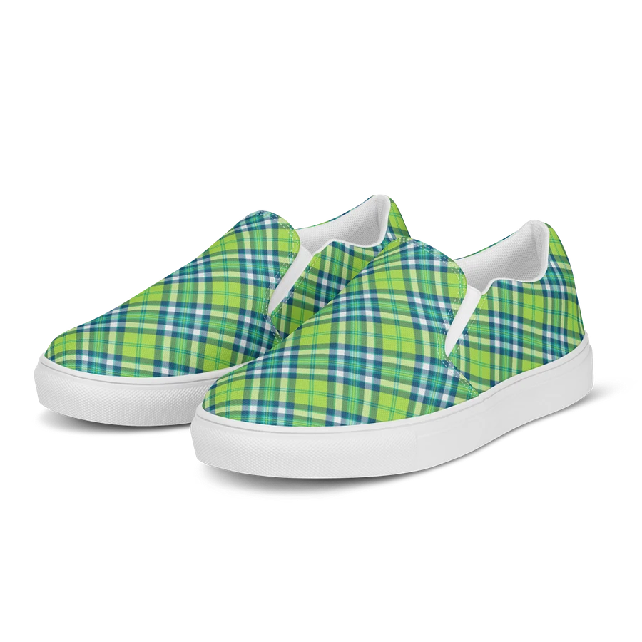 Lime and Turquoise Plaid Women's Slip-On Shoes product image (2)