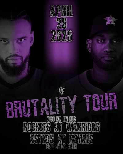 🚨HOUSTON BRUTALITY TOUR🚨

@astros AT @kcroyals
@houstonrockets AT @warriors 

First pitch in KC is at 6:10 Central
Tipoff in ...