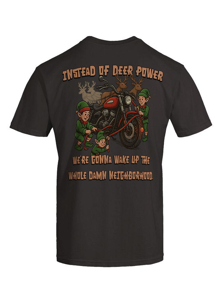 Throttle & Iron “Reindeer Power” Holiday Tee — Neighborhood Edition (Pocket Design) product image (1)
